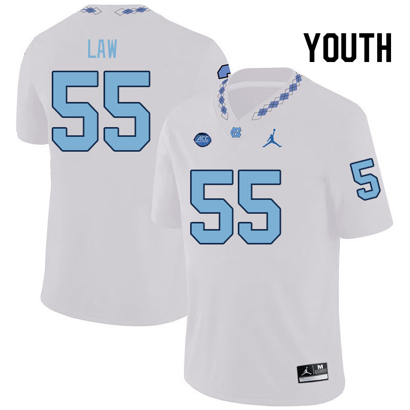 Youth #55 Cade Law North Carolina Tar Heels College Football Jerseys Stitched Sale-White